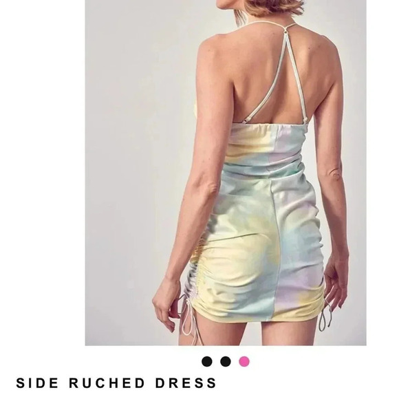 DO + BE Side Ruched Tie Dye Dress Size Medium Adjustable Straps Square Neck - Picture 12 of 13